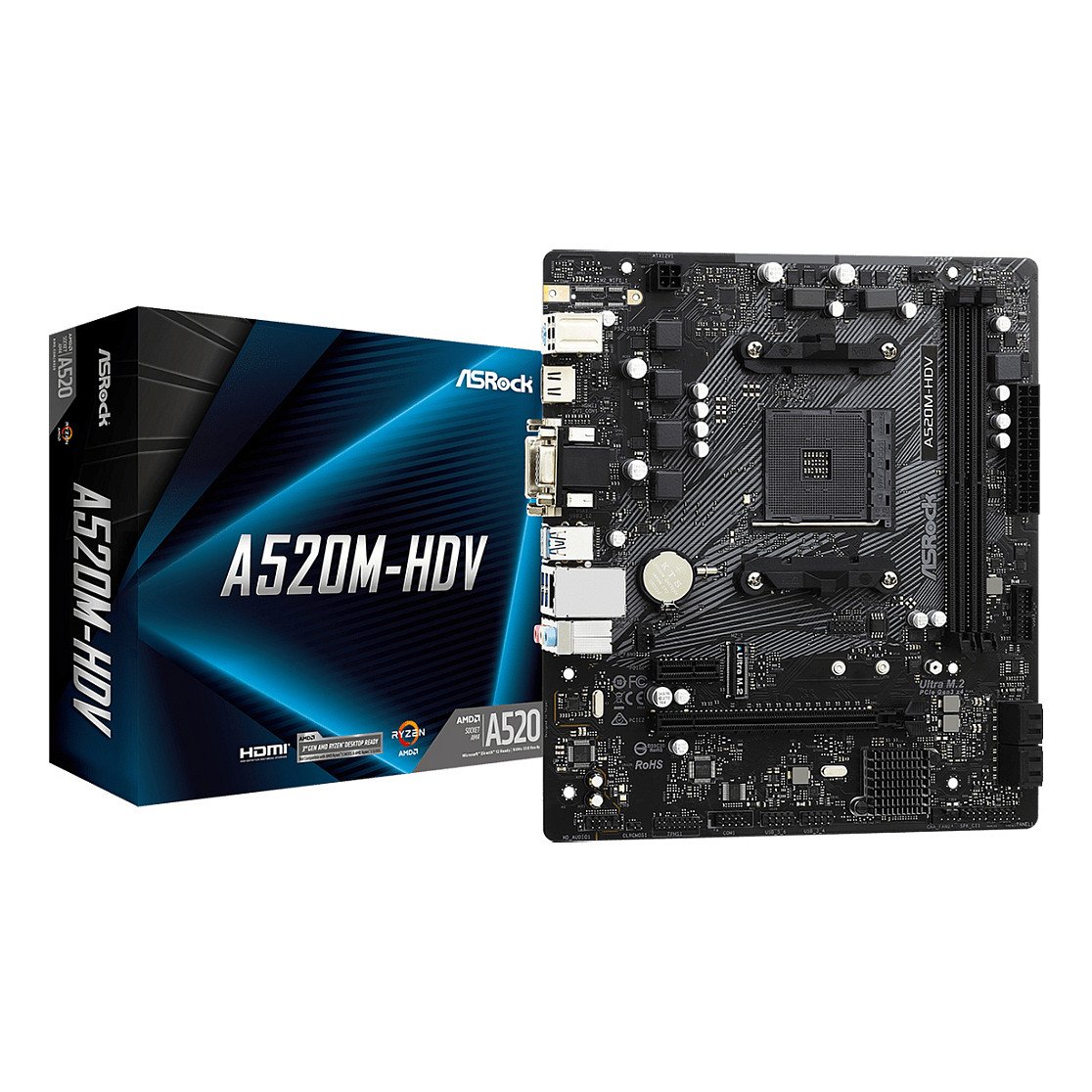 ASROCK A520M-HDV - motherboard - micro ATX - Socket AM4 - AMD A520 · 90-MXBE50-A0UAYZ