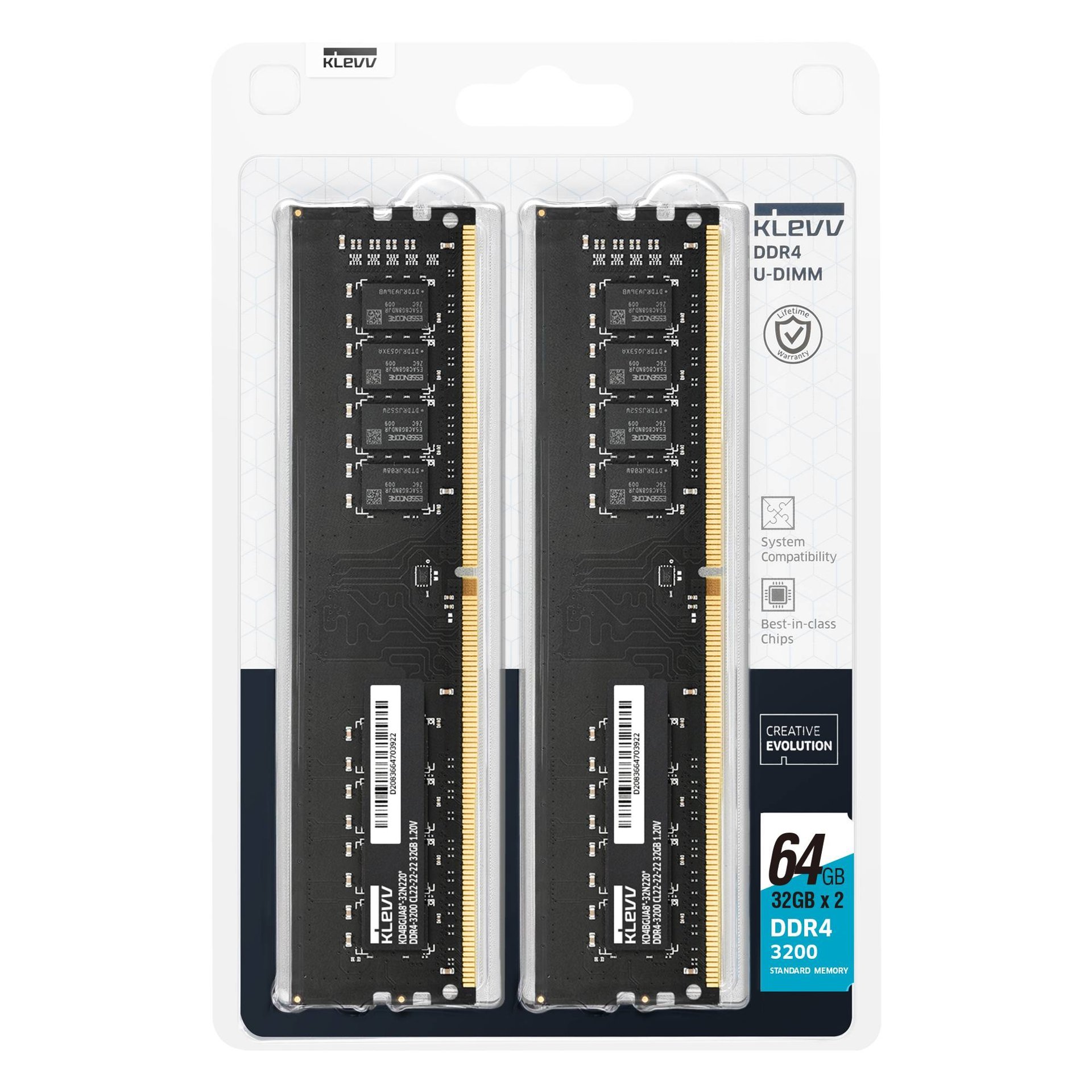 KLEVV 64GB (2x32GB) DDR4-3200 DIMM - KD4BGUA80-32N220D