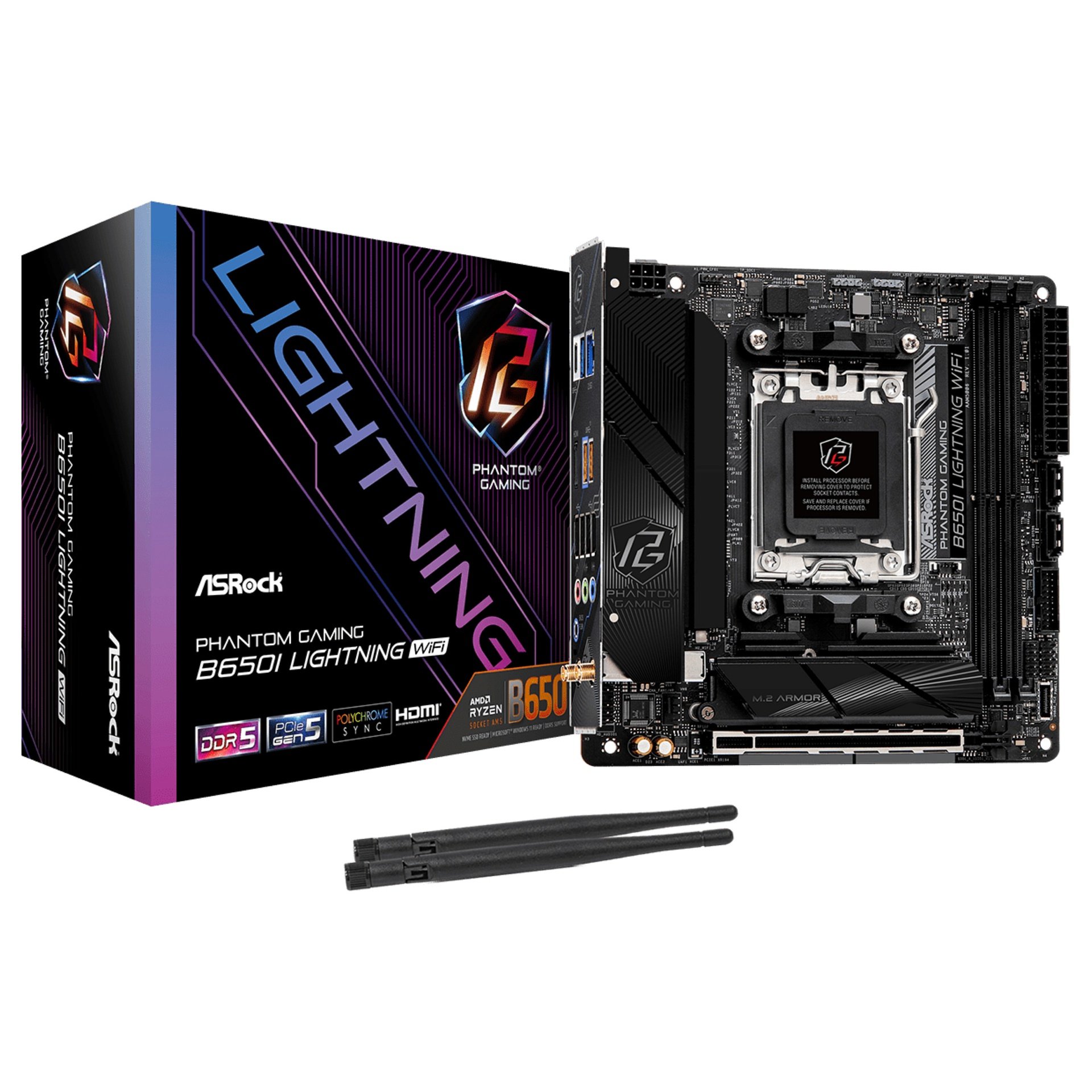 ASROCK Motherboard Phantom Gaming B650I Lightning WiFi - Mini ITX - Socket AM5 - AMD B650 · 90-MXBMP0-A0UAYZ