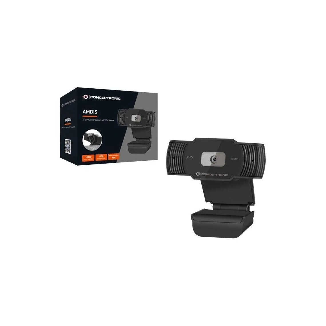 Conceptronic AMDIS04B - 1080P Full HD Webcam with Microphone - Privacy Cover Included