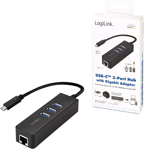 LogiLink Type-C Hub - 3x USB 3.0 - 1x Gigabit Network Adapters - UA0283 - 1-Year Warranty