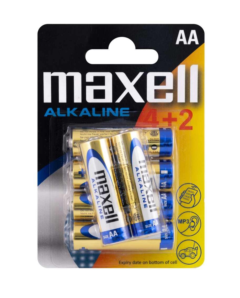 Maxell AA Alkaline Battery LR6 AA Blister 6 Pk